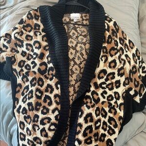 bebe Black and Brown Cardigan with Leopard Print